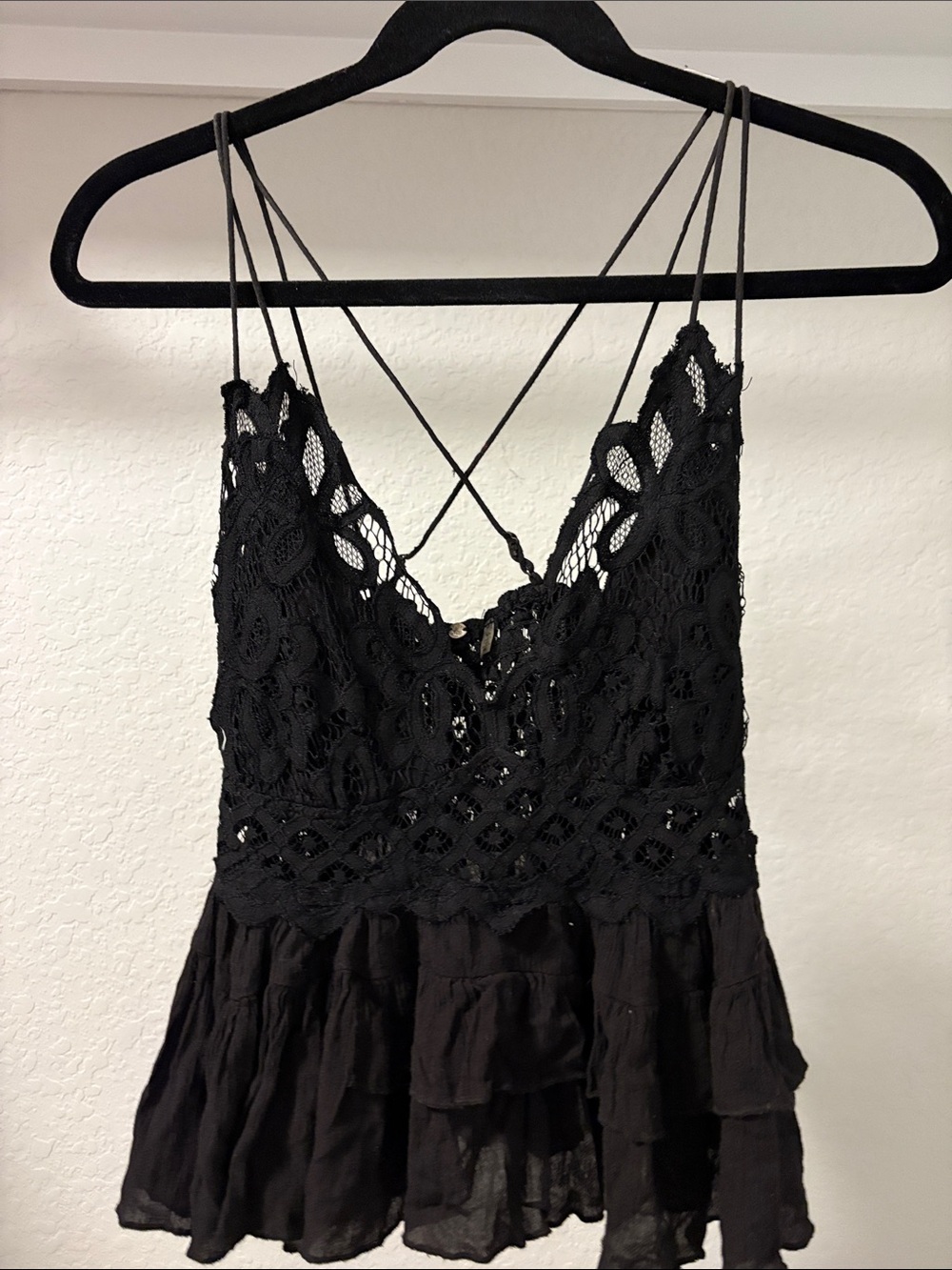 Free People Black Lace-Trim Spaghetti Strap Camisole